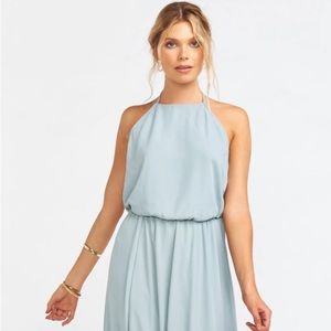 Show Me Your Mumu Heather dress sage halter backless maxi dress beach wedding